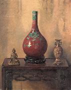 Hubert Vos Red Chinese Vase oil on canvas
